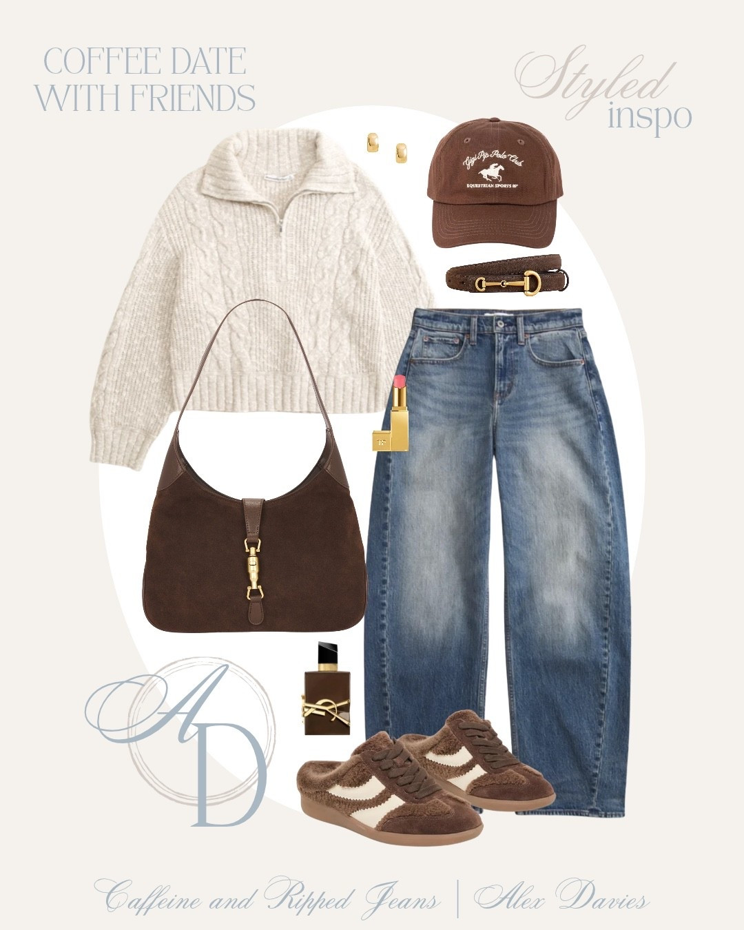 // outfit for a coffee date with friends // fall outfit inspo // fall coffee run outfit // brown suede bag // merit sneakers // cute brown hat // ysl perfume //

#LTKootd #LTKSeasonal