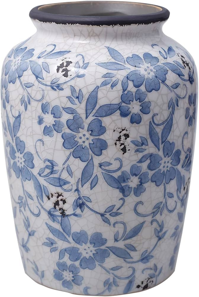 Light Blue White vase Flower Ceramic Porcelain Vintage Chinoiserie Floral French 8" H | Amazon (US)