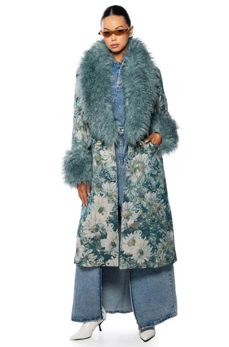 FLEUR LANE BROCADE TRENCH COAT IN MULTI | AKIRA