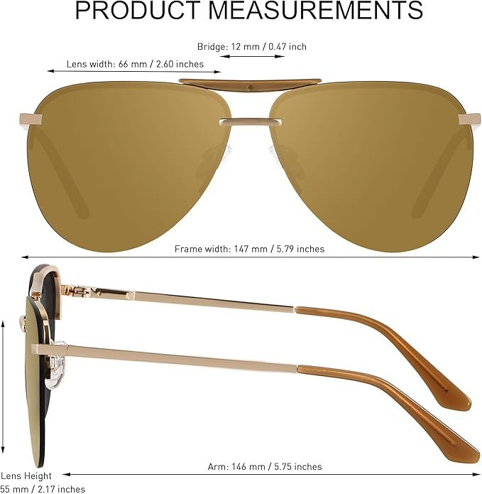 ANDWOOD Aviator Sunglasses Womens Oversized Big Rimless Double Bridge Pilot Sun Glasses | Amazon (US)