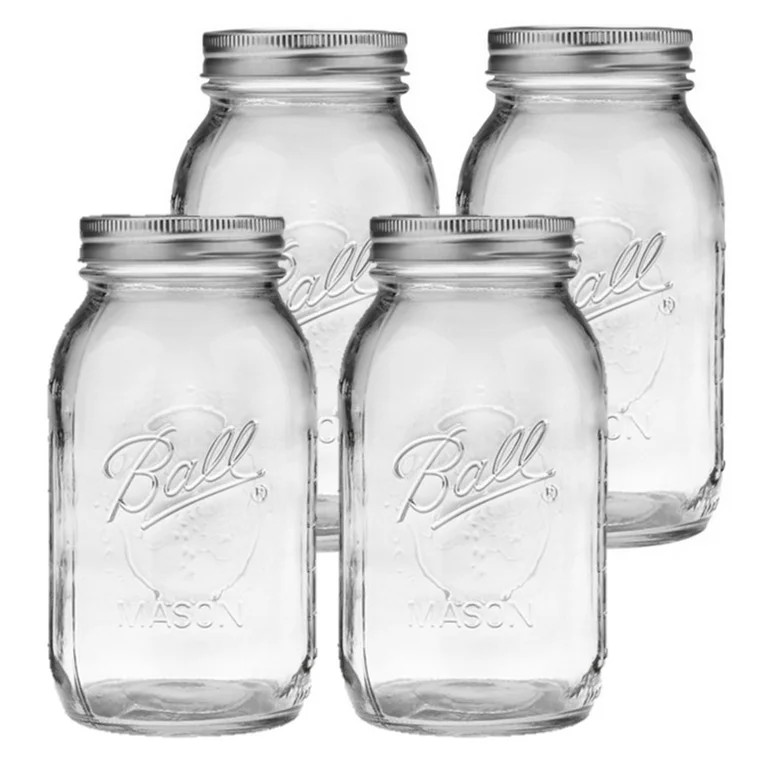 Ball Glass Mason Jar, 32oz, Regular Mouth, with Lids and Bands, 4 Count. | Walmart (US)