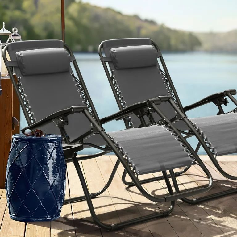 Lacoo Zero Gravity Reclining Outdoor Lounge Chair for 2 with Adjustable Pillow, 2 Pack, Gray | Walmart (US)