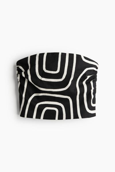 Linen-blend Bandeau Top - Black/patterned - Ladies | H&M US | H&M (US + CA)