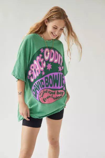 David Bowie Space Oddity T-Shirt Dress in Green, Women's at Urban Outfitters | Urban Outfitters (US and RoW)