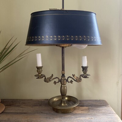Vintage French Empire Style Bouillotte Swan Lamp Tole Ware Metal Shade Brass  | eBay | eBay US