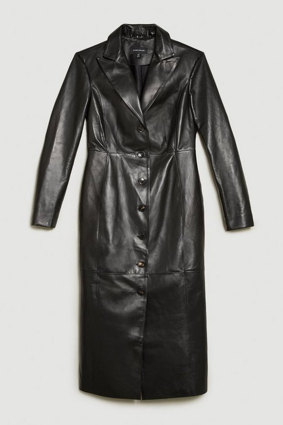 Leather Tailored Single Breasted Coat | Karen Millen UK + IE + DE + NL