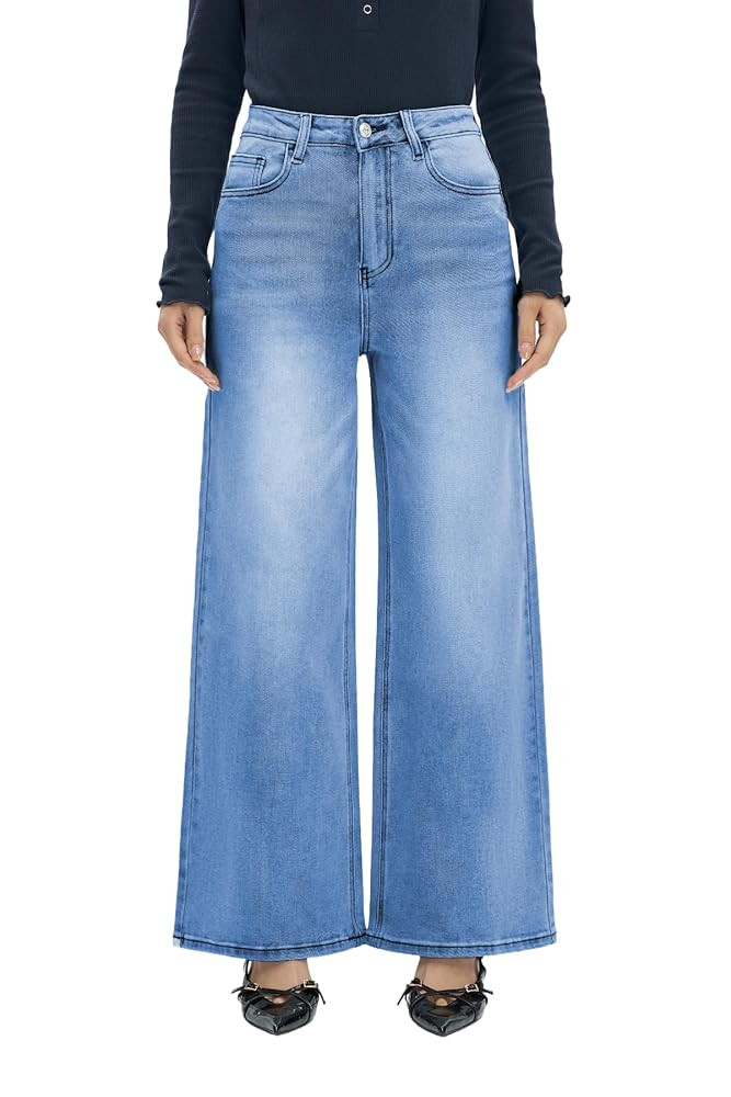 ONESO Wide Leg Jeans for Women Stretchy High Waisted BBL Jeans Trendy Boyfriend Baggy Mom Jean | Amazon (US)
