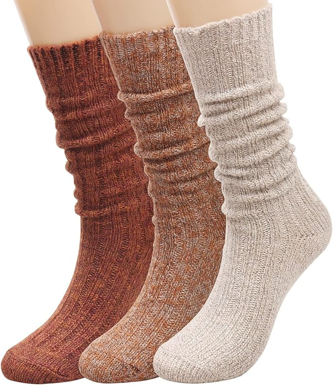 ANCHOVY Women's Socks Thermal Winter Wool Casual Crew Socks Thick Knit Warm Cozy Cotton Boots Soc... | Amazon (US)