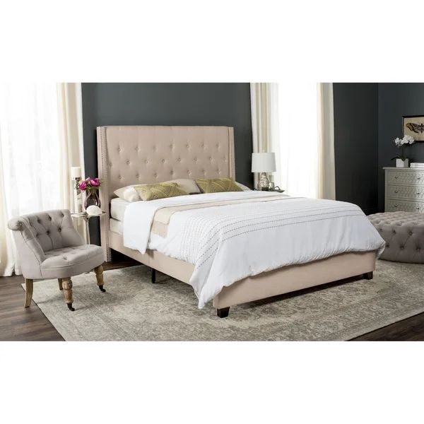 Safavieh Winslet Light Beige Linen Upholstered Tufted Wingback Bed (Full) | Bed Bath & Beyond