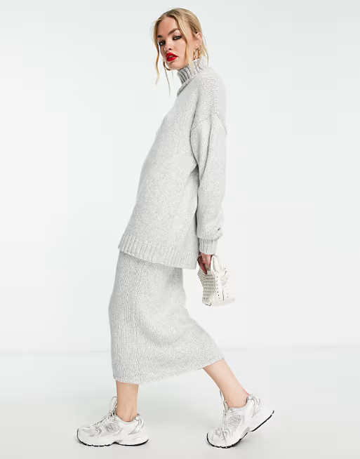 ASOS DESIGN knit midi skirt in gray | ASOS (Global)