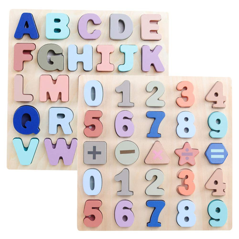 GEMEM Wooden Puzzles for Toddlers, Large Alphabet ABC Upper Case Letter and Number Wood Montessor... | Amazon (US)