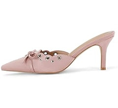 Coutgo Women's Bow Tie Mule Heels Pointed Toe Studded Backless Stilettos Slip On Dress Pump Shoes | Amazon (US)