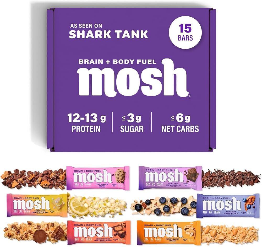MOSH Variety Pack Keto Protein Bars, High Fiber, Low Carb, Gluten Free, High Protein, Brain Healt... | Amazon (US)