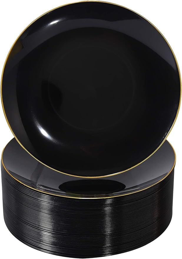Nervure 100PCS Black and Gold Plastic Plates - 10.25 inch Black Disposable Plates - Gold Plastic ... | Amazon (US)