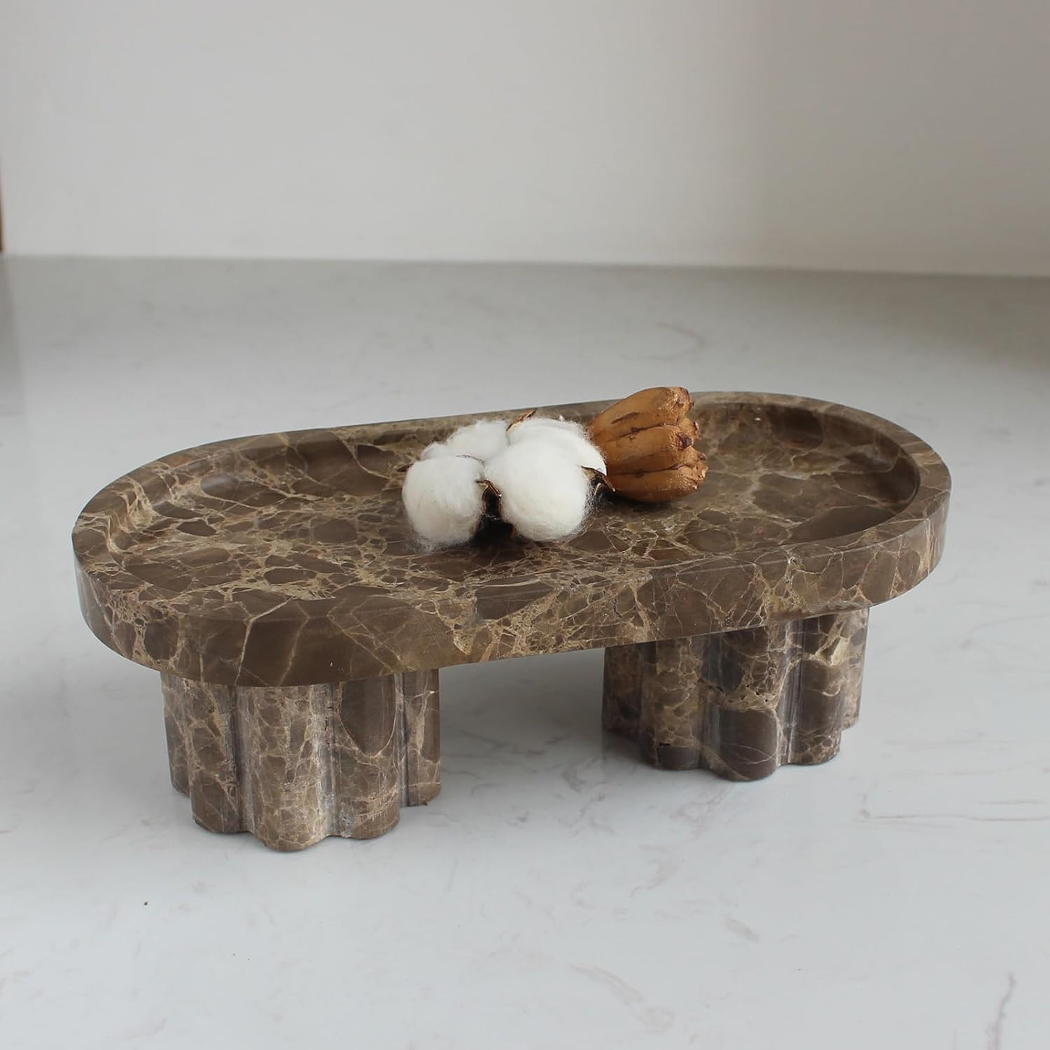 Natural Travertine Marble Oval Tray with 2 Legs, 10" Vanity Decorative Tray for Countertop Organizer, Catchall Tray for Perfume, Candles, Jewelry Dish | Amazon (US)