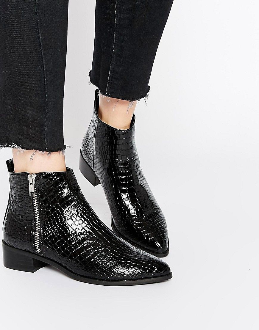 ASOS ASTRONOMICAL Pointed Ankle Boots - Black patent croc | ASOS US