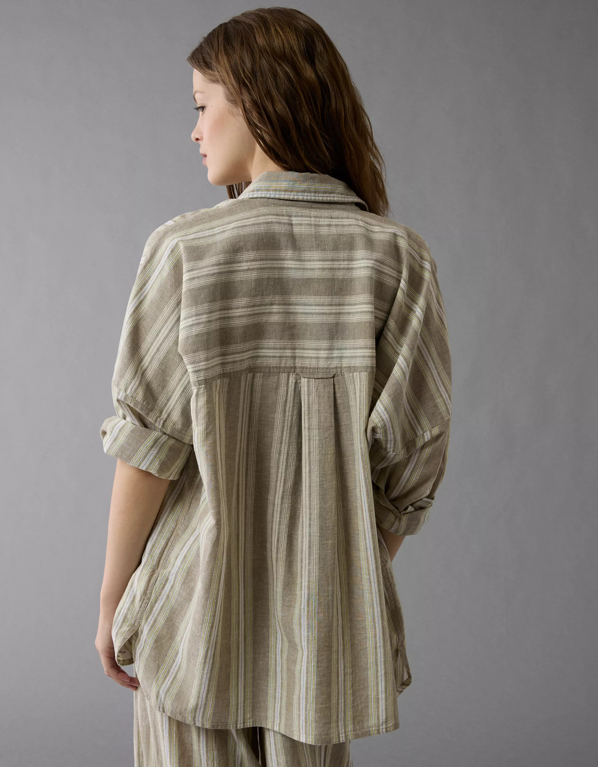 AE Go Big Linen-Blend Oversized Striped Shirt | American Eagle Outfitters (US & CA)