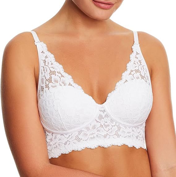 Pure Comfort Lace Bralette, Padded Wireless Bra, Convertible Longline Halter Bralette with Soft F... | Amazon (US)