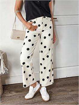 WDIRARA Women's Polka Dots Jeans Vintage Stretchy Straight Leg Denim Pants Beige 28 at Amazon Wom... | Amazon (US)