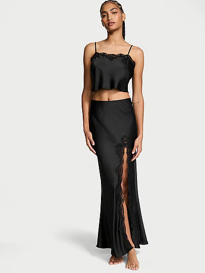 Dream Angels Satin Lace-Trim Cropped Top & Slip Skirt Set, Black, Xxl - Women's Cami Sets - Victoria's Secret | Victoria's Secret (US / CA )