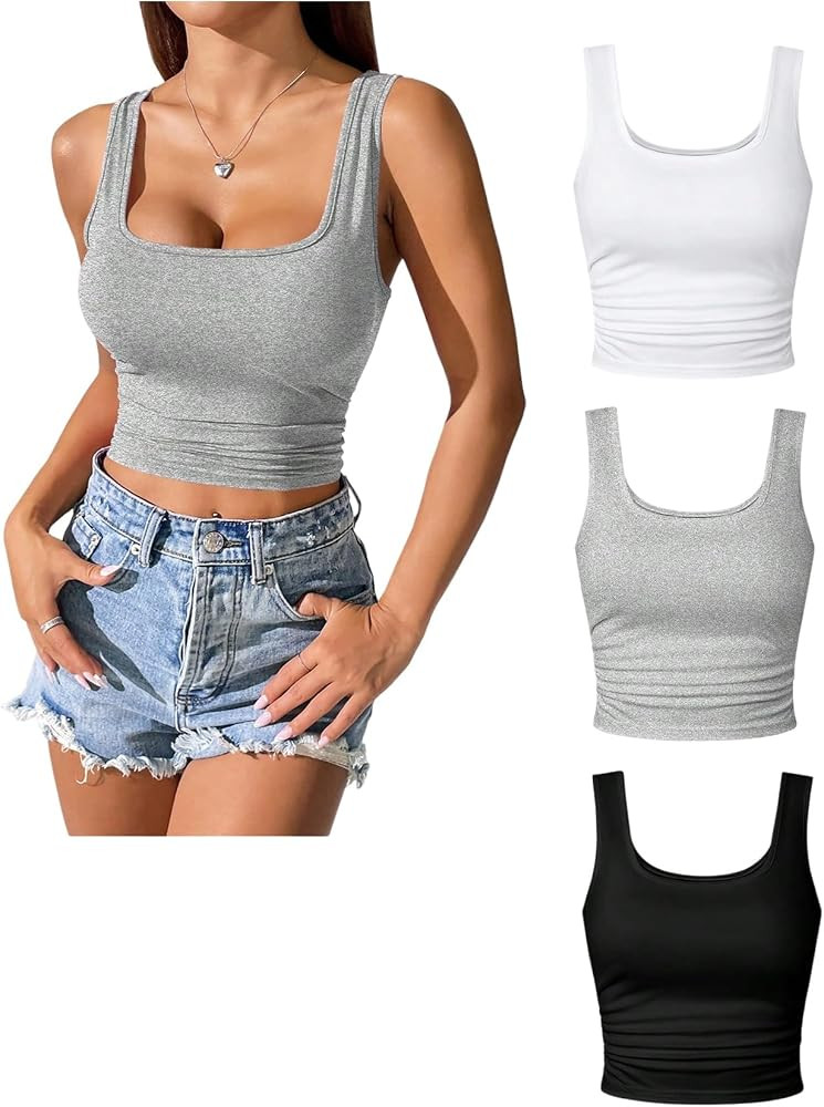 SOLY HUX Women's 3 Packs Sleeveless Layering Summer Crop Tops | Amazon (US)