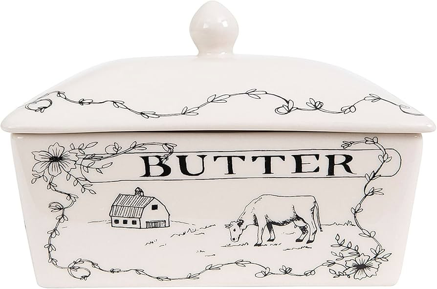 Creative Co-Op Country Stoneware Butter Dish with Lid, "Spread the Love" Message, and Farm Line D... | Amazon (US)