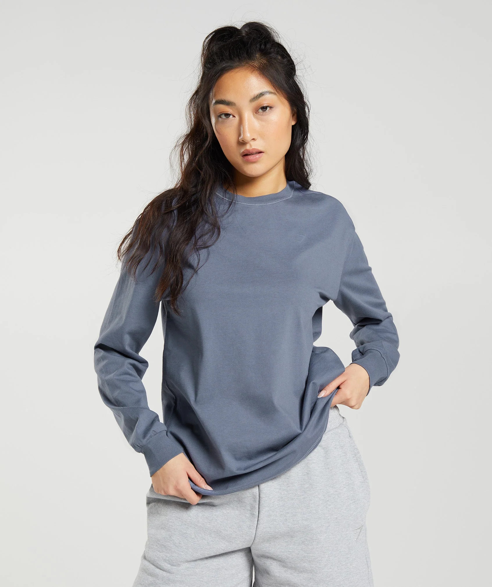 Gymshark Cotton Oversized Long Sleeve Top - Evening Blue | Gymshark US