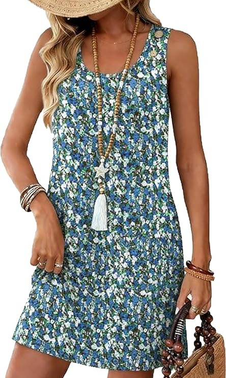 WEESO Summer Dresses for Women Tank Casual Sleeveless Casual Mini Fashion Beach Vacation Dresses ... | Amazon (US)