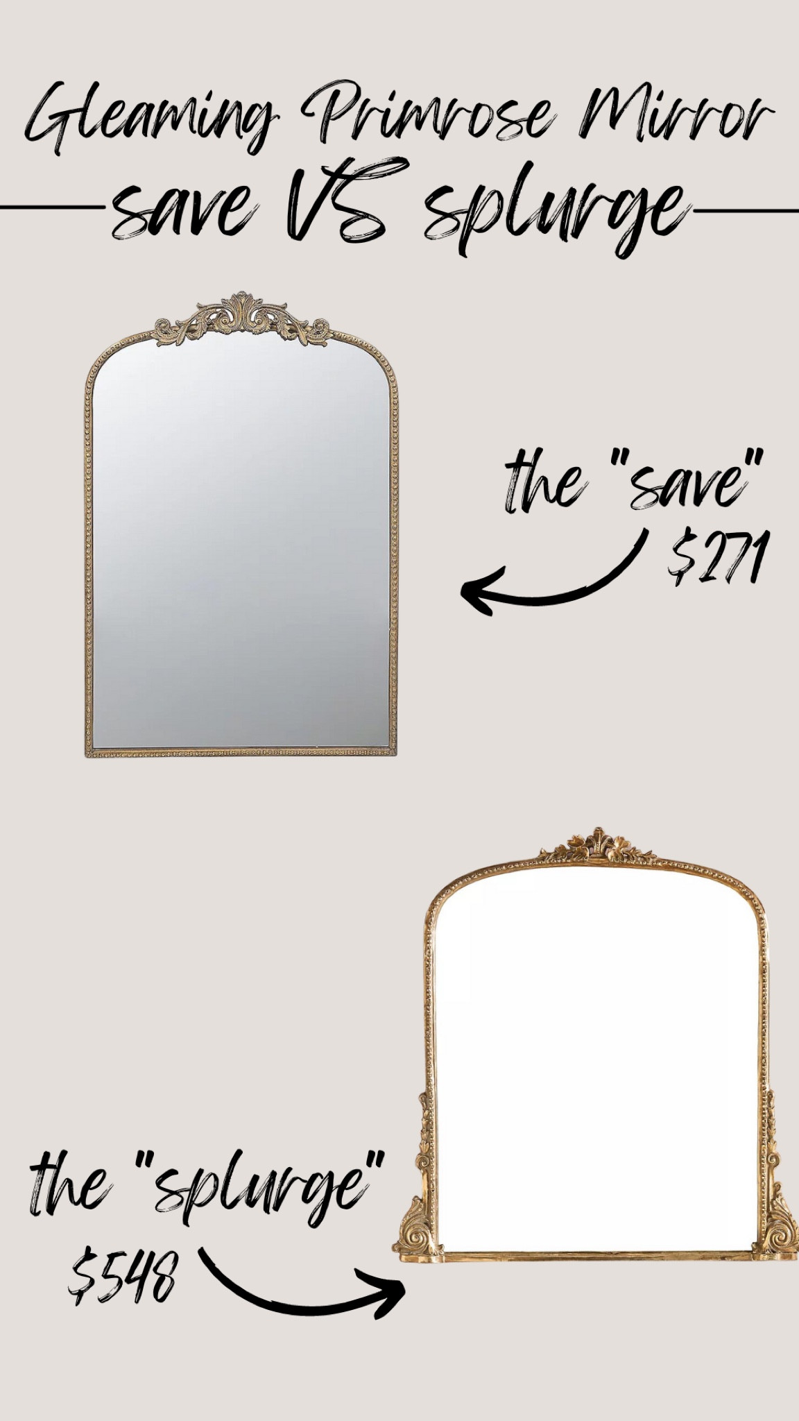 Save vs splurge on the Gleaming Primrose Mirror. This gorgeous 2 fr by 3 fr baroque inspired mirror would make a great Christmas gift for yourself or a lover 

#LTKGiftGuide #LTKsalealert #LTKHoliday