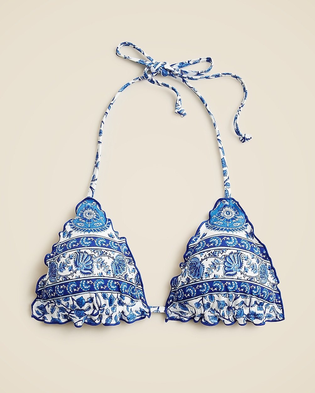 Ruffle-trim string bikini top in banana block print | J. Crew US