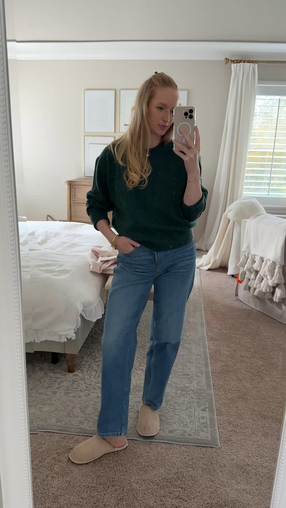 Comfy + casual fall outfit! these jeans are the perfect comfy jean - I can actually sit and wear them all day because they have some stretch but are also supportive through the belly. Perfect for postpartum! I got a size medium for a comfort fit. If you want them to be more slimming get your normal size. Use code AMANDAJOHNXSPANX for 15% off your first order at spanx!!

I wore this today for some work at my computer + to decorate the house for fall and for school carpool with some ballet flats. 

Postpartum jeans / fall capsule wardrobe // cashmere sweater // straight leg jeans // spanx jeans // spanx promo code 

#LTKStyleTip