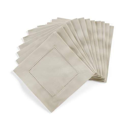 Solino Home Linen Cocktail Napkins 6 x 6 Inch - Cotton Linen Hemstitch Cloth Napkins Set of 12 - Soft Durable Washable Small Square Cloth for Elegant Party, Wedding, Dinner, Table Décor | Amazon (US)