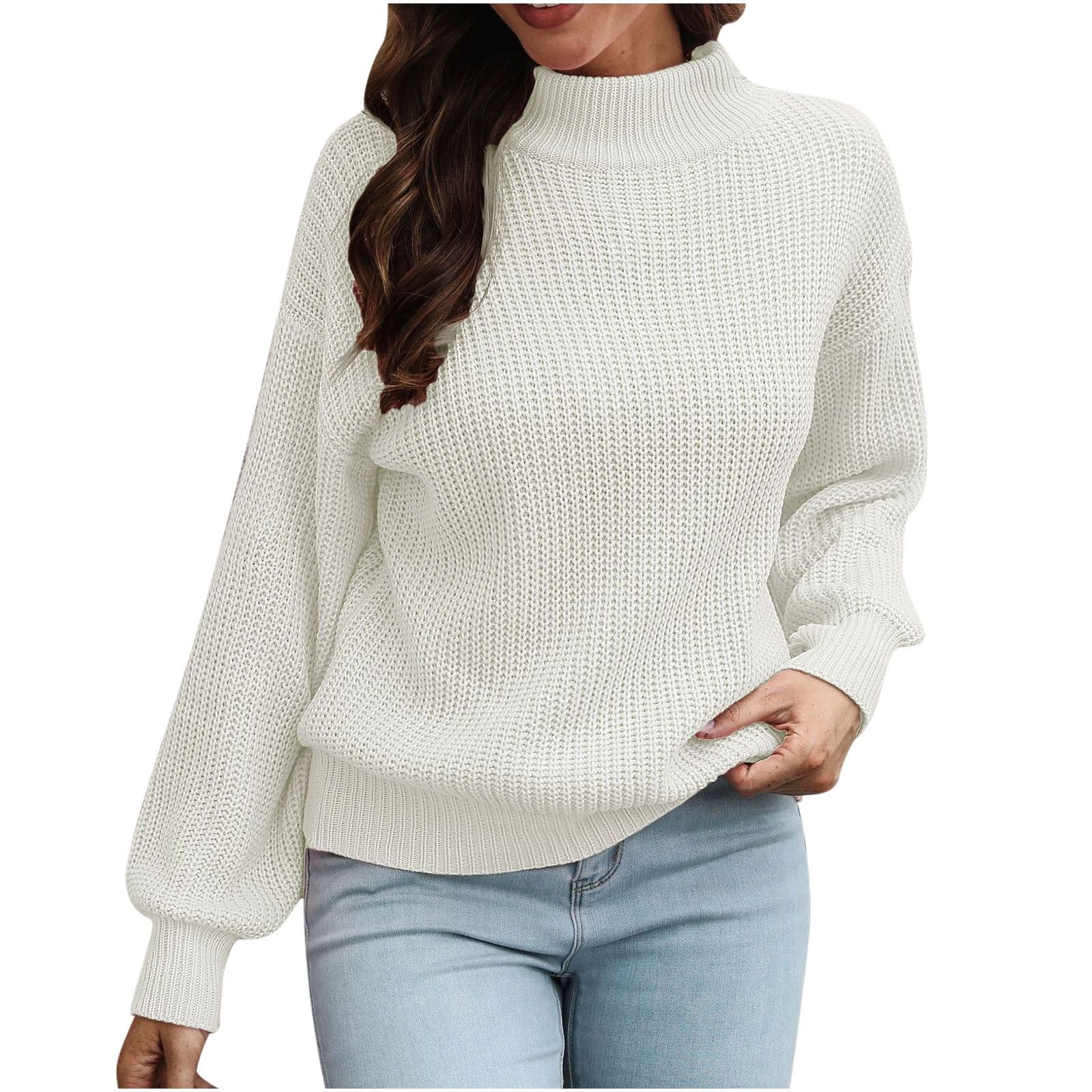 Womens Trendy High Neck Sweaters Solid Waffle Knitted Sweaters Vintage Baggy Long Sleeve Outerwea... | Walmart (US)