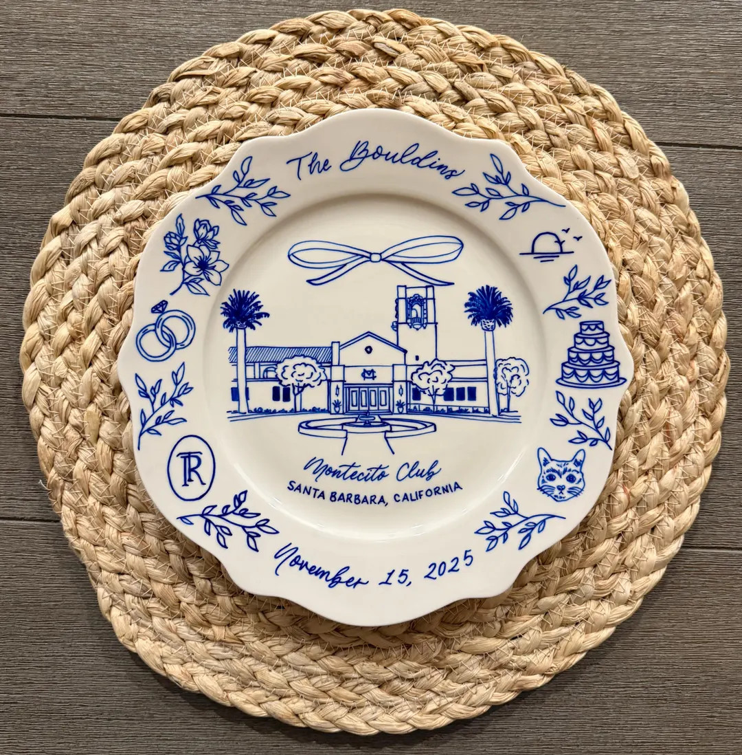 Hand Drawn Personalized Wedding Venue Keepsake Ceramic Plate - Etsy | Etsy (US)