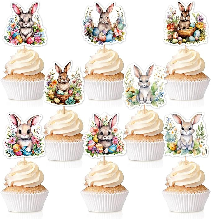 Easter Bunny Cupcake Toppers Rabbit Cake Picks for Happy Easter Spring Theme Party Supplies, 32 P... | Amazon (US)