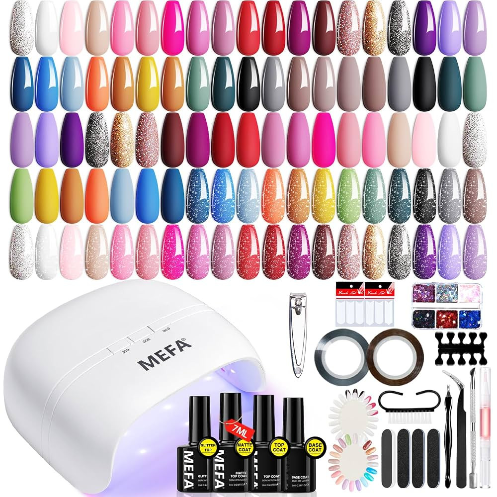 MEFA Gel Nail Polish Kit with U V Light, 32 Colors All Seasons Soak Off 60 Pcs Gel Polish Nail Se... | Amazon (US)