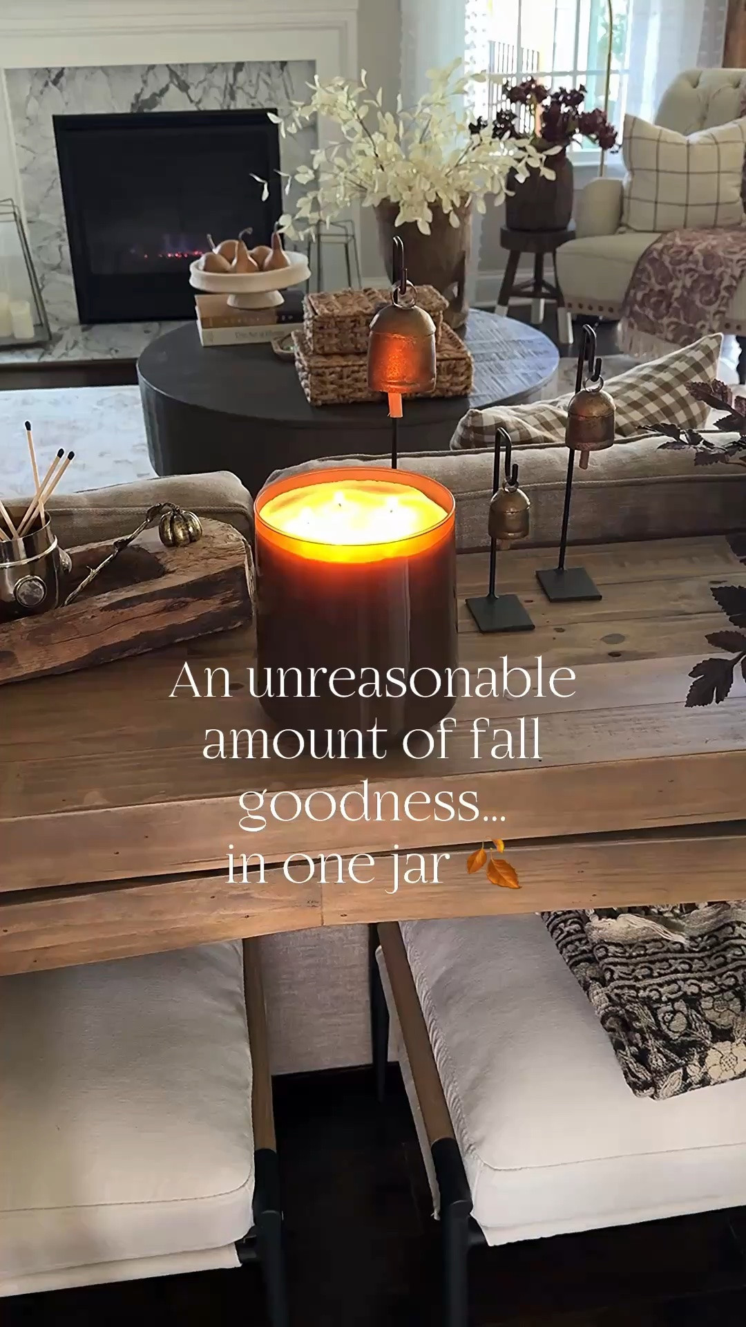 So much cozy all in a 100 oz jar!!🤎🍂

Fall candles, pumpkin snuffer, brass canister, matches, bells with stands, vintage bowl, glass cylinder, flameless candles, plum garland, console table, ottomans, floral throw blanket, upholstered chair, round coffee table, magnetic picture lights, burgundy fall wreath, pedestal bowl, dried gourds, vintage mortar, white eucalyptus, taupe vase, toasted eucalyptus, woven storage boxes

#LTKstorytime #LTKSeasonal #LTKHome