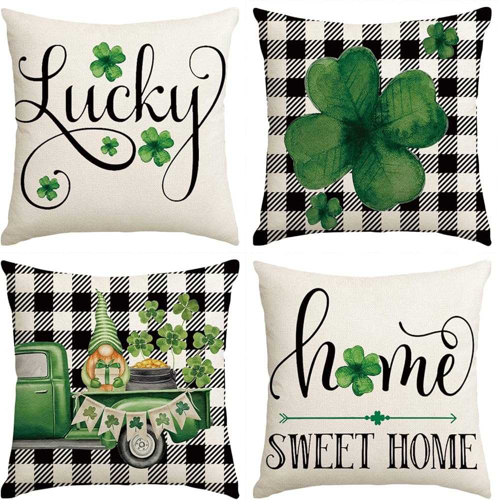 St. Patrick's Day Pillow Cover 18 x 18 Inch Set of 4 St Patricks Day Decorations for Home Clover ... | Amazon (CA)