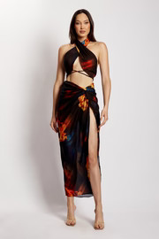 Georgia Printed Chiffon Wrap Split Skirt - Abstract Floral | MESHKI US