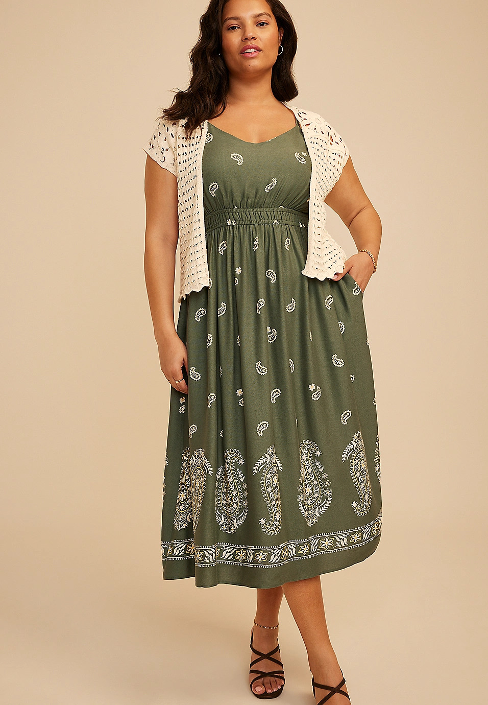 Plus Size Crochet Open Front Dress Cardigan | Maurices