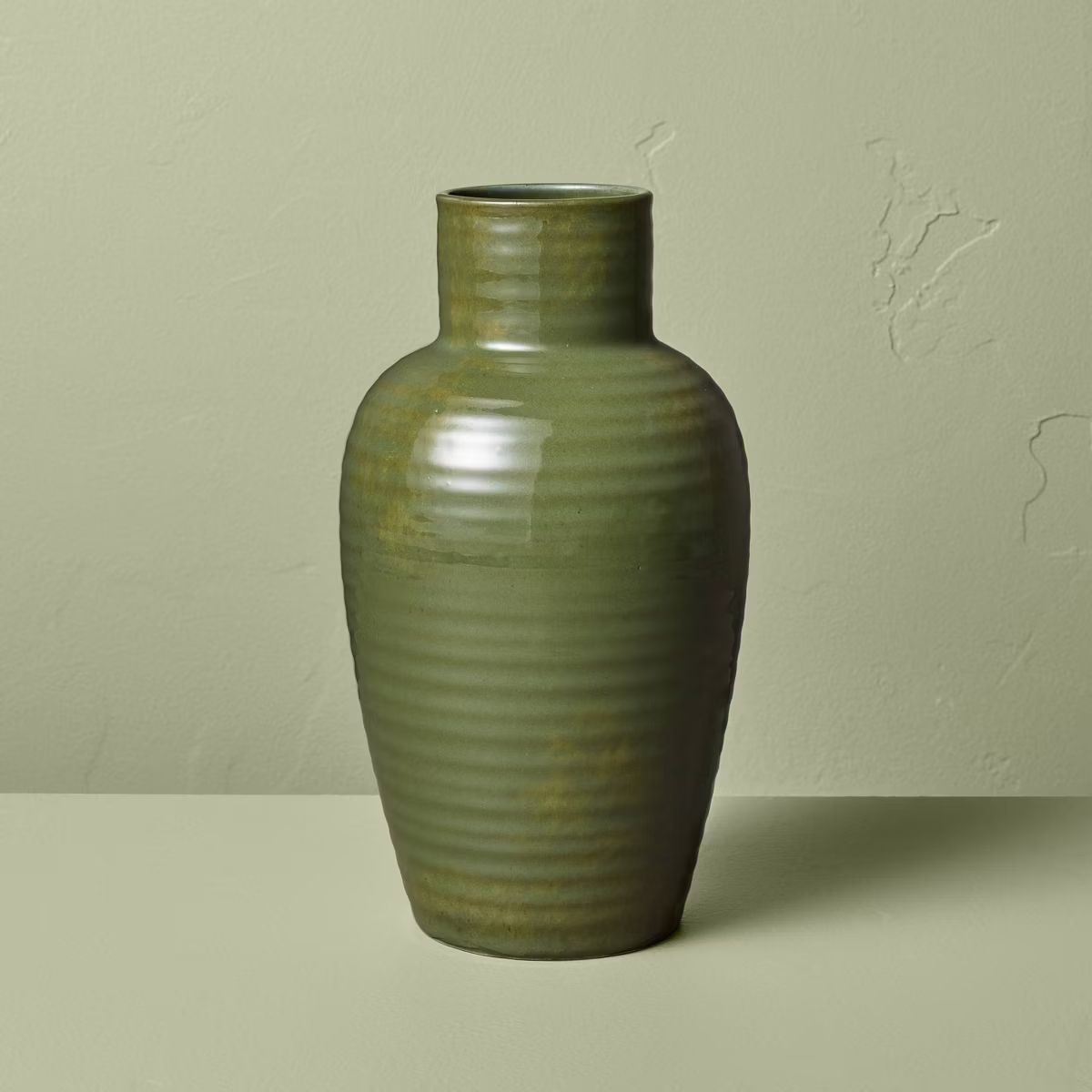 9" Ribbed Ceramic Bottle Vase Dark Green - Hearth & Hand™ with Magnolia | Target