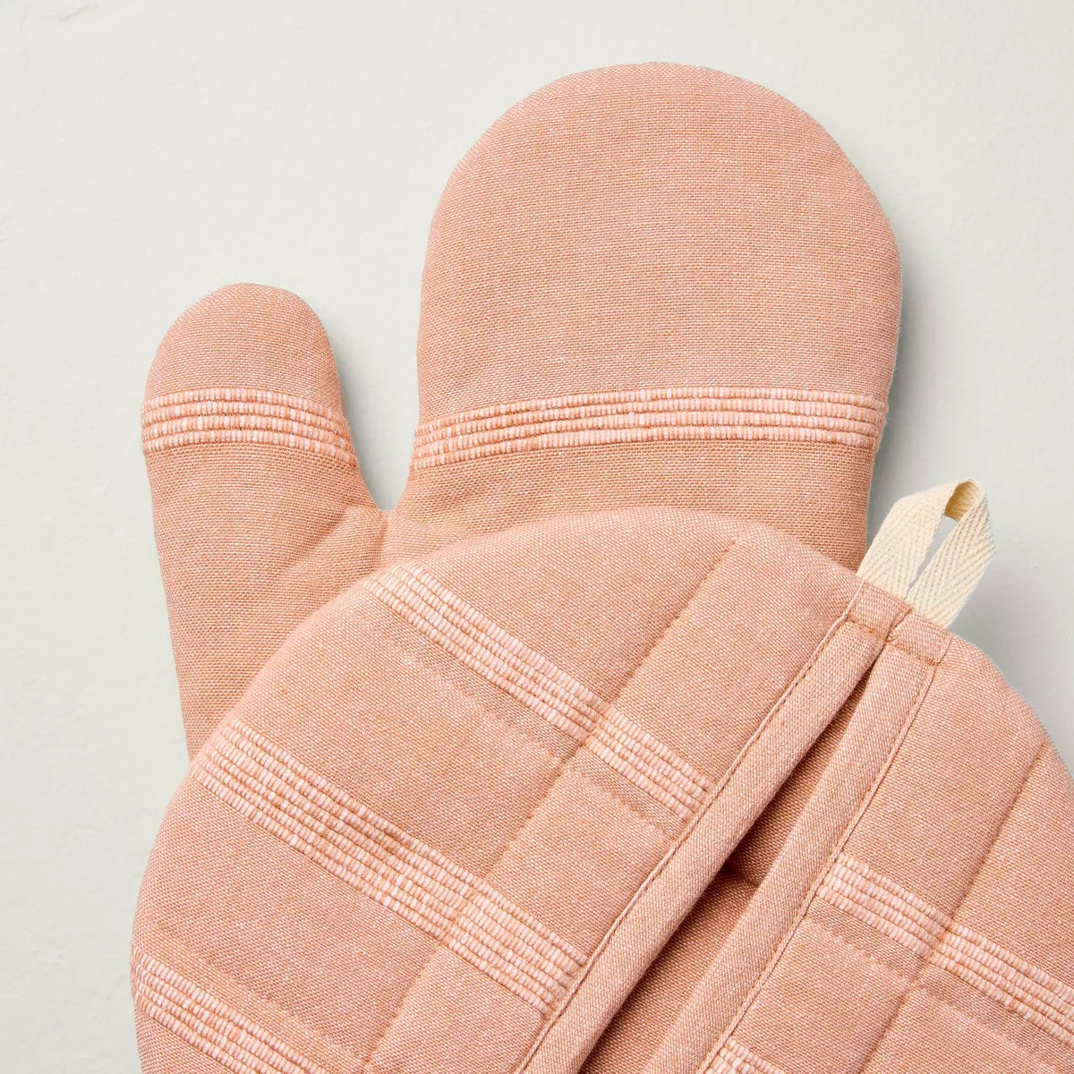 2pc Textured Stripe Oven Mitt Set Gingham Blush - Hearth & Hand™ with Magnolia | Target