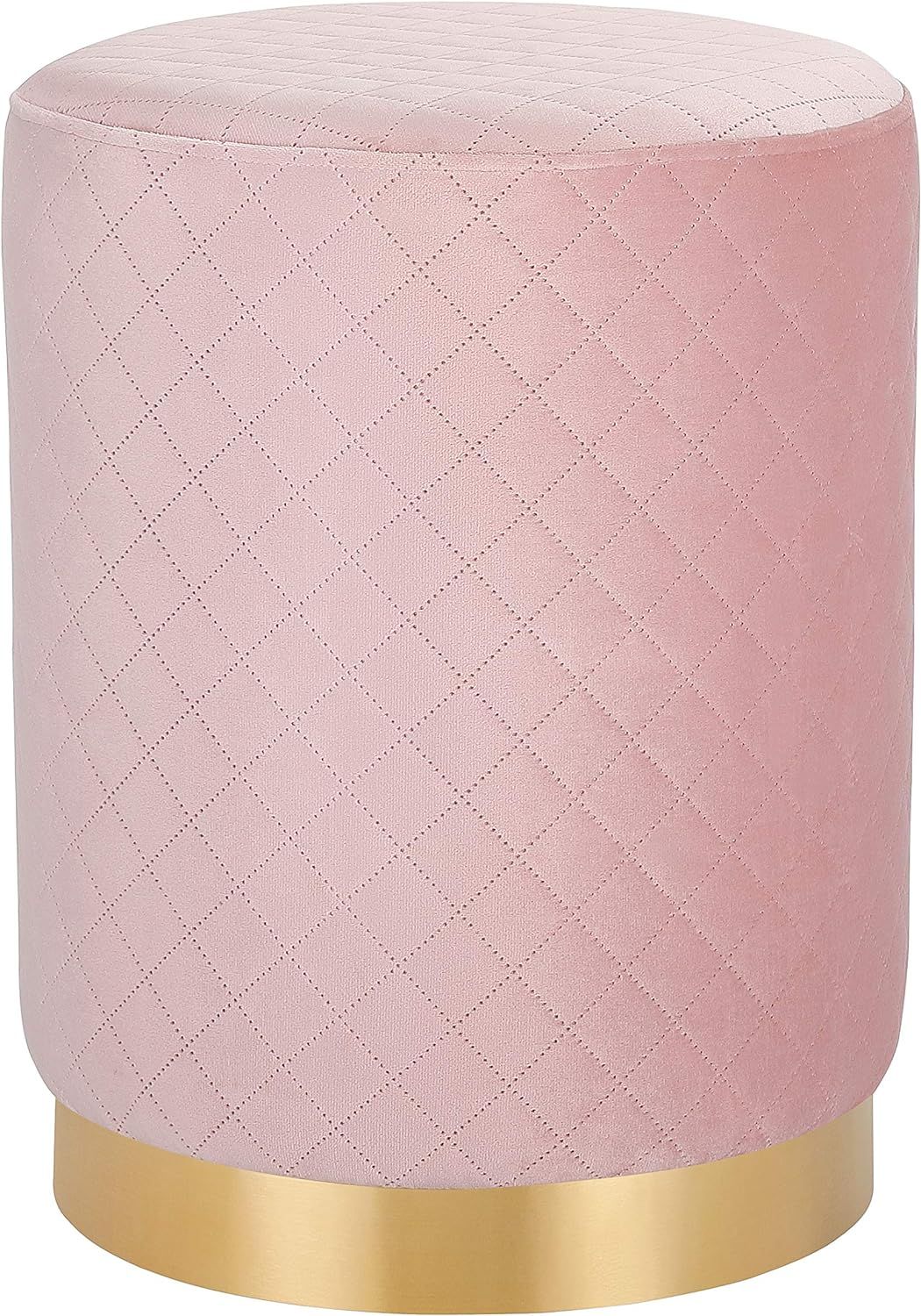 BIRDROCK HOME Round Pink Velvet Ottoman Foot Stool with Lattice Design – Soft Compact Padded St... | Amazon (US)