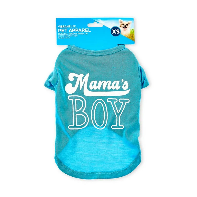 Vibrant Life, Dog and Cat Clothes, Mama's Boy Pet T-Shirt, Blue, Extra Small | Walmart (US)