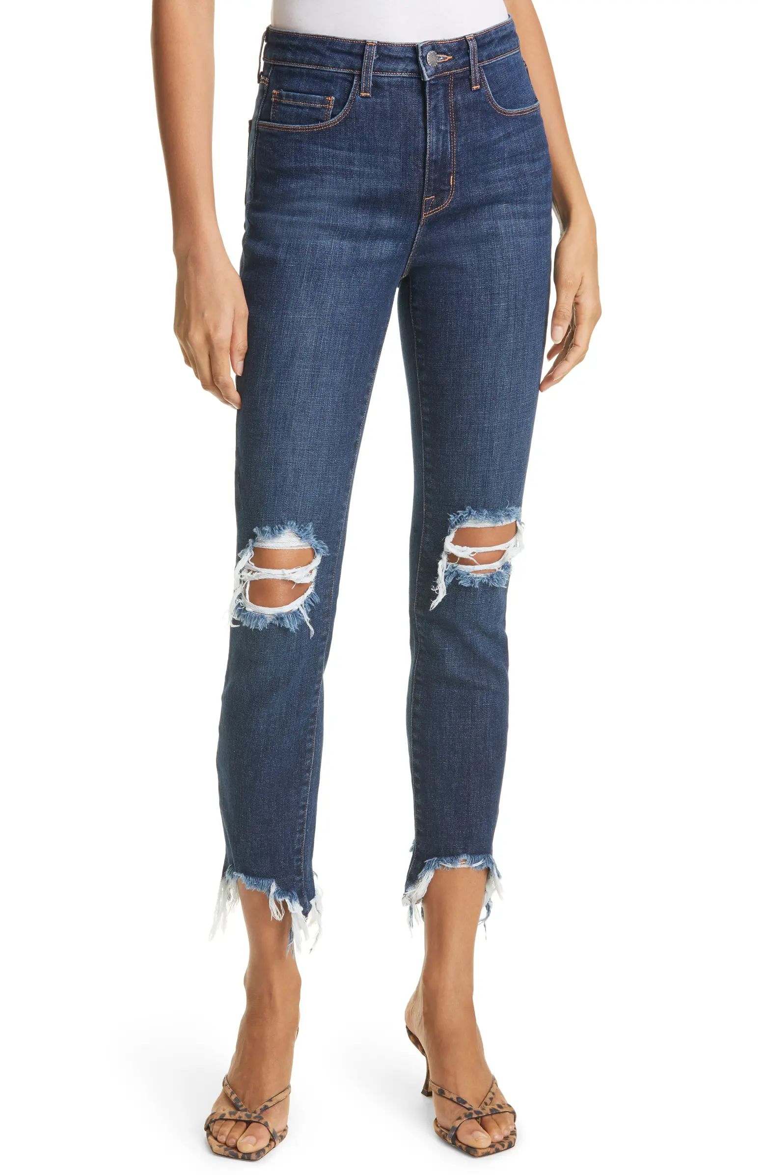 L'AGENCE High Line Destroyed Chewed Hem Crop Skinny Jeans | Nordstrom Rack