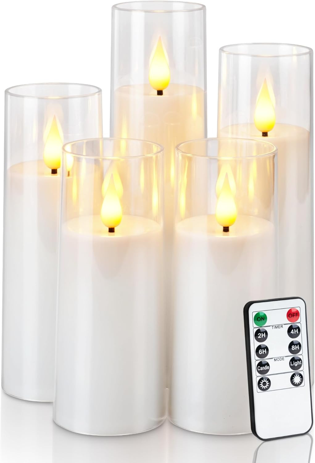 Amagic Pure White Acrylic Flameless Candles, Battery Operated Candles, Flickering LED Pillar Cand... | Amazon (US)
