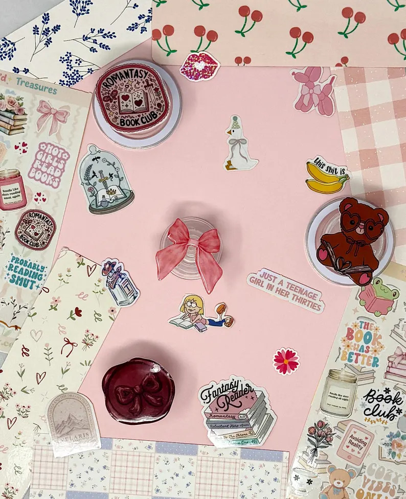 Coquette Kindle & Phone Grip | Adhesive or Magnetic | Bow, Wax Seal, Book Bear, Romantasy Book Cl... | Etsy (US)