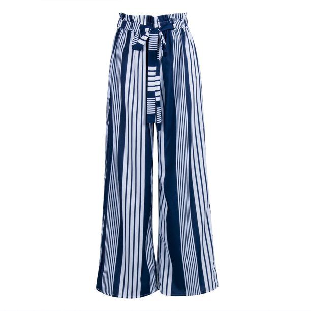 Women High Waist Striped Loose Palazzo Pants Ladies Wide Leg Pants | Walmart (US)