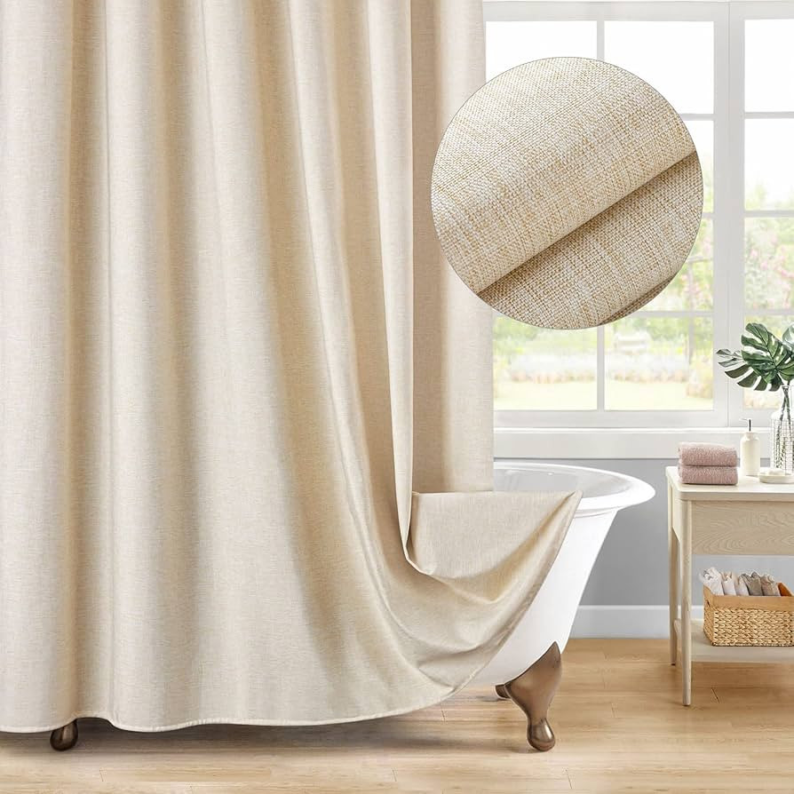 MitoVilla Beige Linen Fabric Shower Curtain Set, Cream Modern Farmhouse Cloth Shower Curtains for... | Amazon (US)