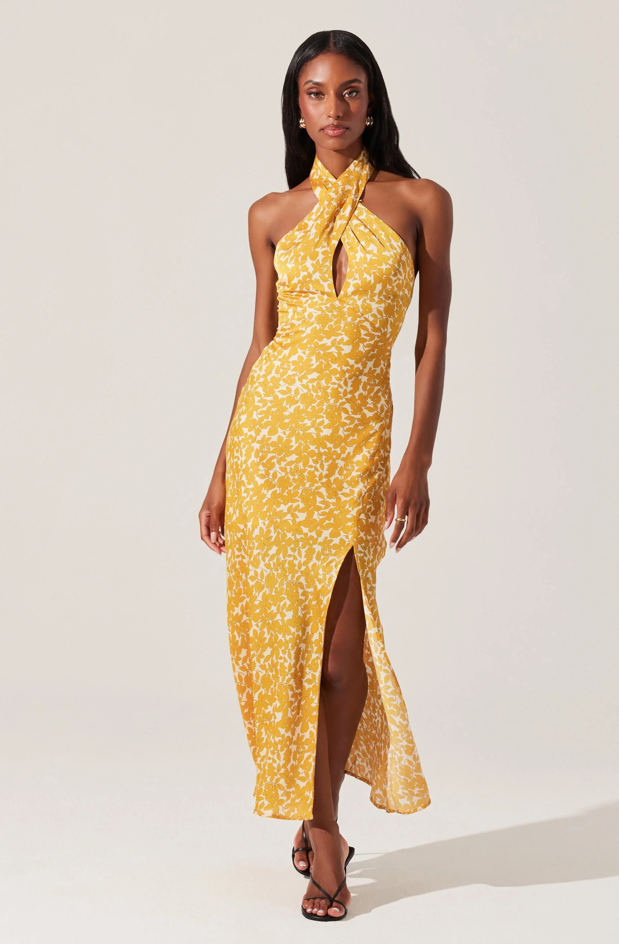 Marissa Floral Halter Neck Midi Dress - Marigold floral / S | ASTR The Label (US)